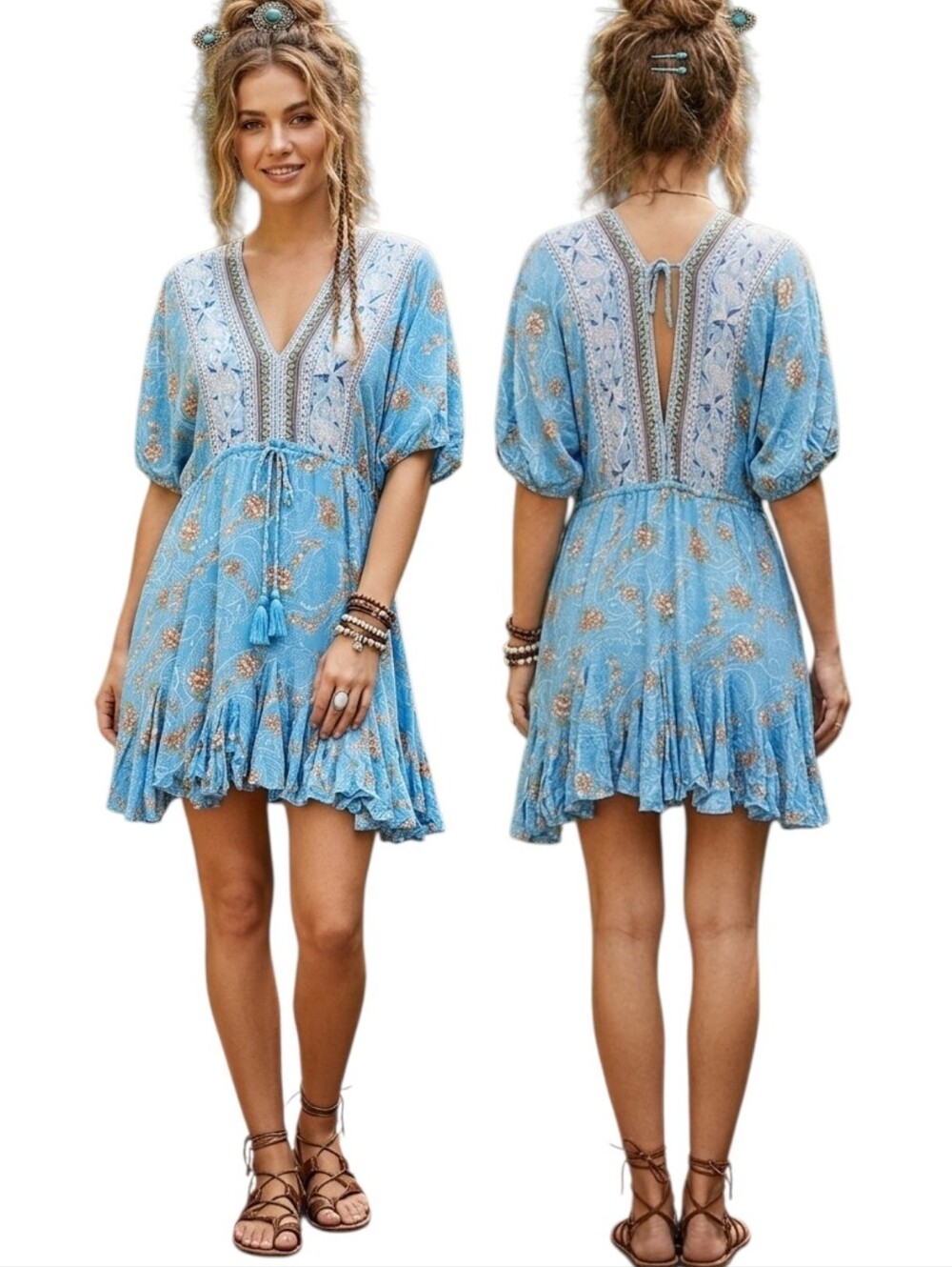 AAKAA Boho Blouson Mini Dress - Size S
